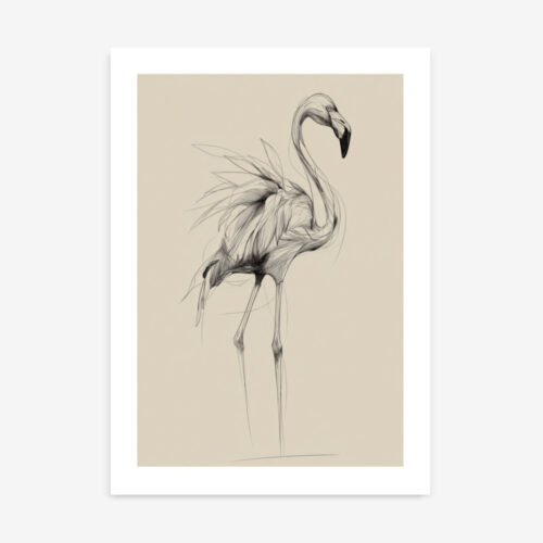 Pink Poise | Elegant Flamingo Fine Line Sketch Art Print