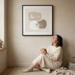 Framed soft beige abstract fine art print modern Scandinavian home styling