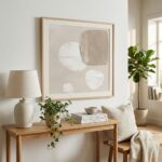 Silent Drift beige abstract art print styled in modern living room