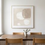 Pale cream abstract floating forms print soft shadow gallery wall styling