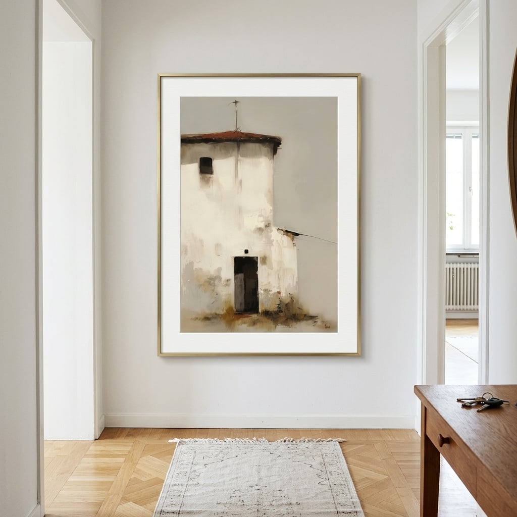 Terracotta and warm earth tone abstract art print anchoring a boho gallery arrangement