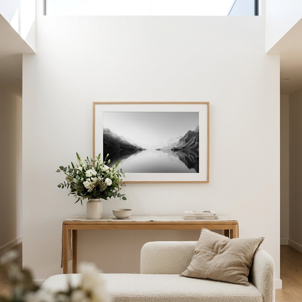 Large statement abstract art print at 60x90 cm demonstrating proper scale on a living room wall