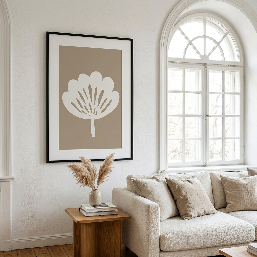Pair of art prints hung level as a single visual unit above furniture