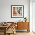 Desert Grid terracotta gold and charcoal geometric art print in a styled interior